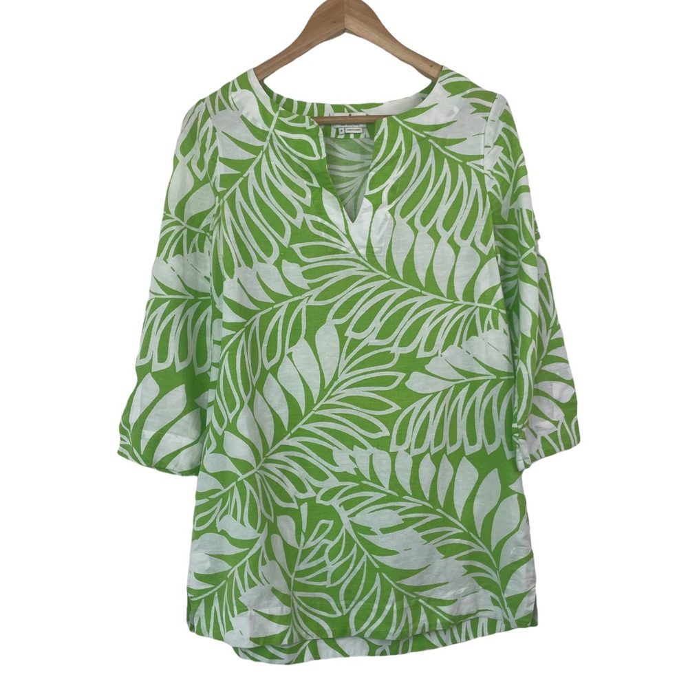 Kate Spade New York Linen Blend V-Neck  Chantal Leaf Print Tunic Top Size Small